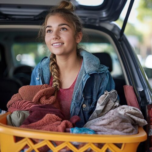 college girl and car